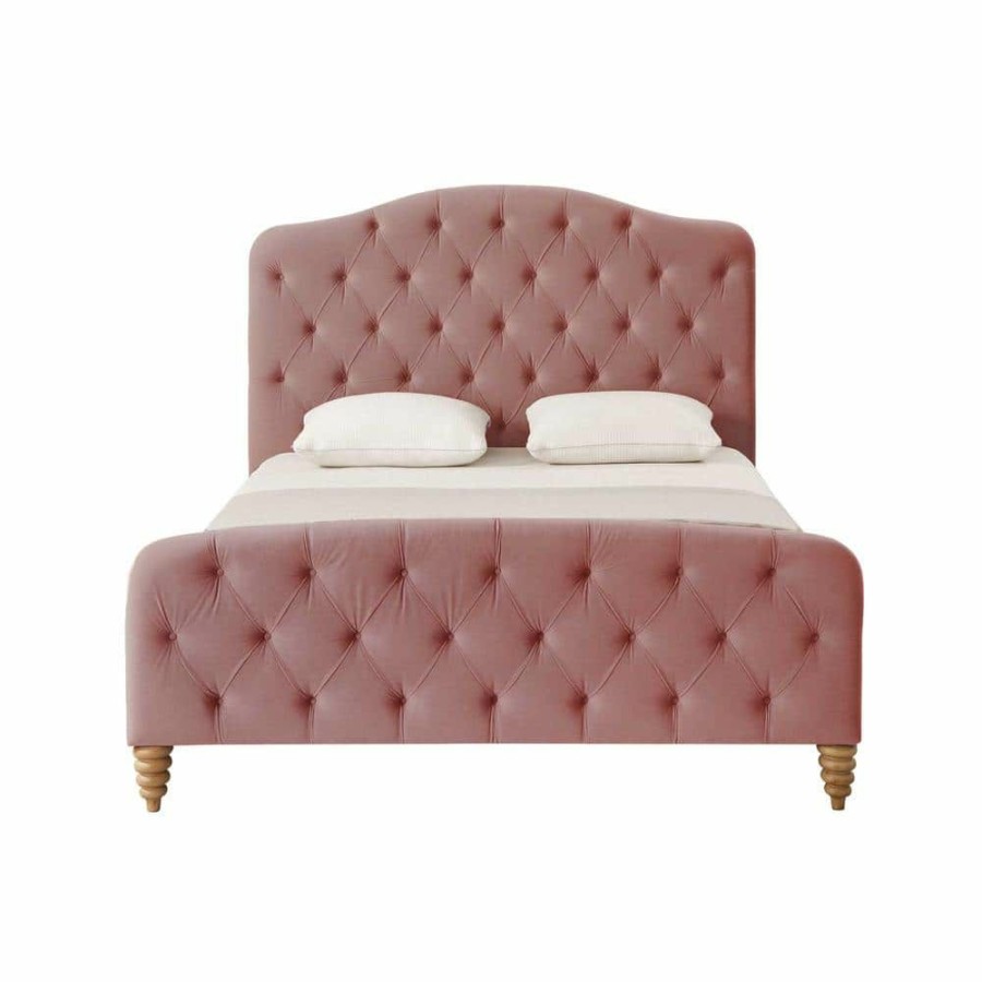 New * Boucher Blush Linen Queen Bedframe With Tufted Headboard By Shabby Chic