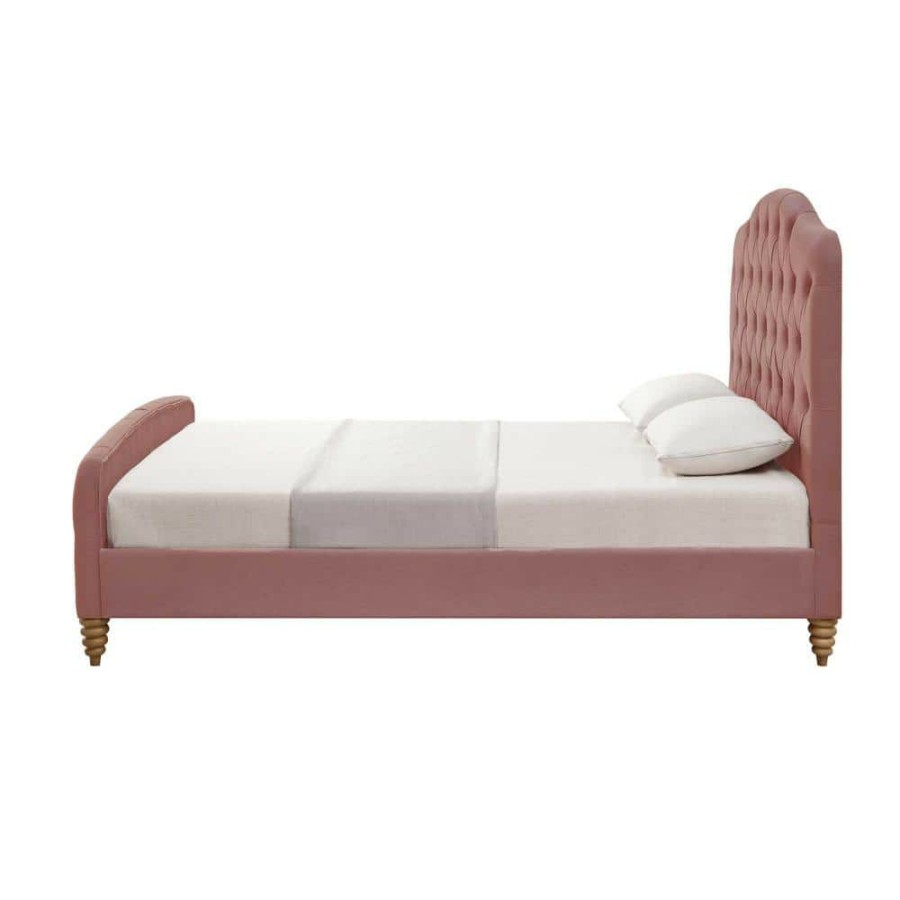 New * Boucher Blush Linen Queen Bedframe With Tufted Headboard By Shabby Chic