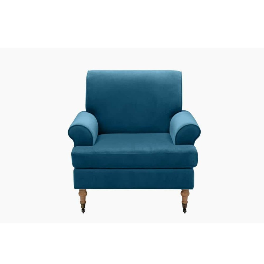 Best * Jakobe Teal Accent Chair Saber Back Leg Velvet By Shabby Chic