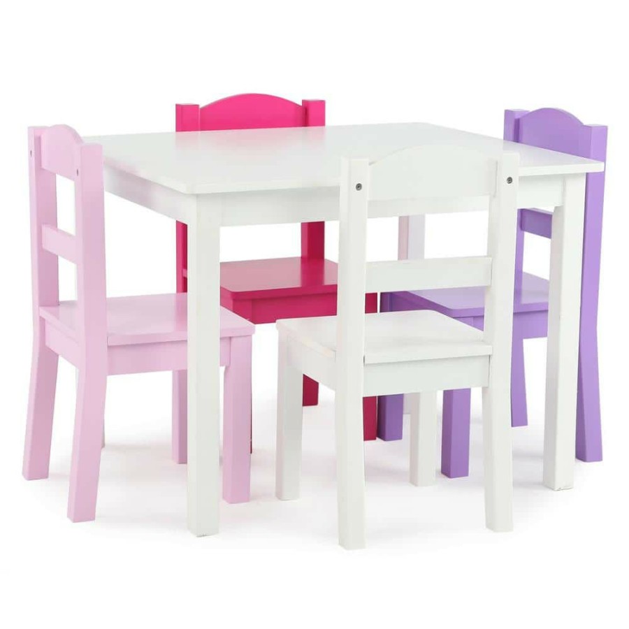 Wholesale * Friends 5-Piece White/Pink/Purple Kids Table And Chair Set By Humble Crew