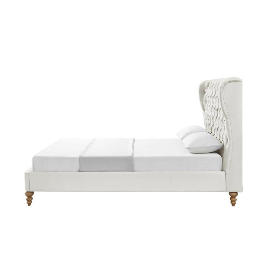 Clearance * Cream White Belrose Linen Queen Bed Frame With Tufted Headboard By Shabby Chic