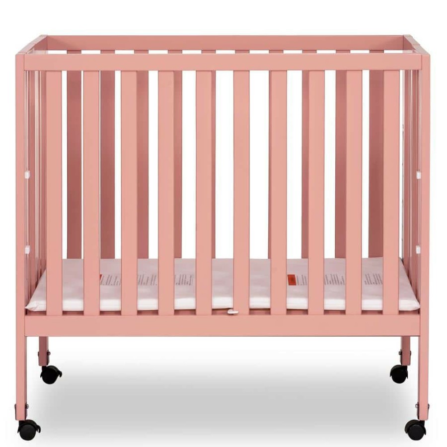 Best * Jett Dusty Modern Nursey Adjustable Mattress Support Included 1.5 In. Mattress Pink Non-Full Size Folding Crib By Dream On Me