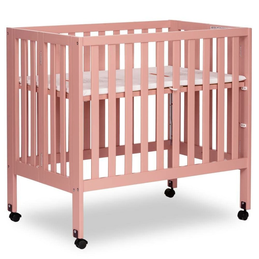 Best * Jett Dusty Modern Nursey Adjustable Mattress Support Included 1.5 In. Mattress Pink Non-Full Size Folding Crib By Dream On Me