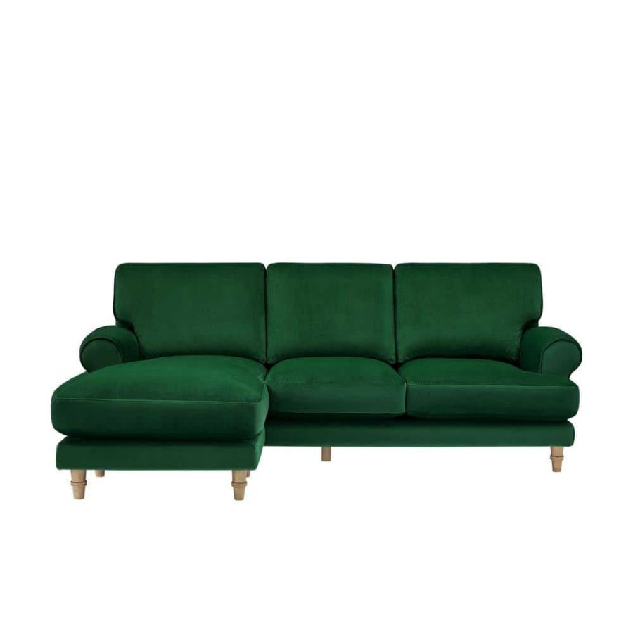 Best * Carli'S Collection 60 In. Wide Round Arms Velvet Upholstery Traditional Style L Shaped Reversible Sofa In Green By Shabby Chic