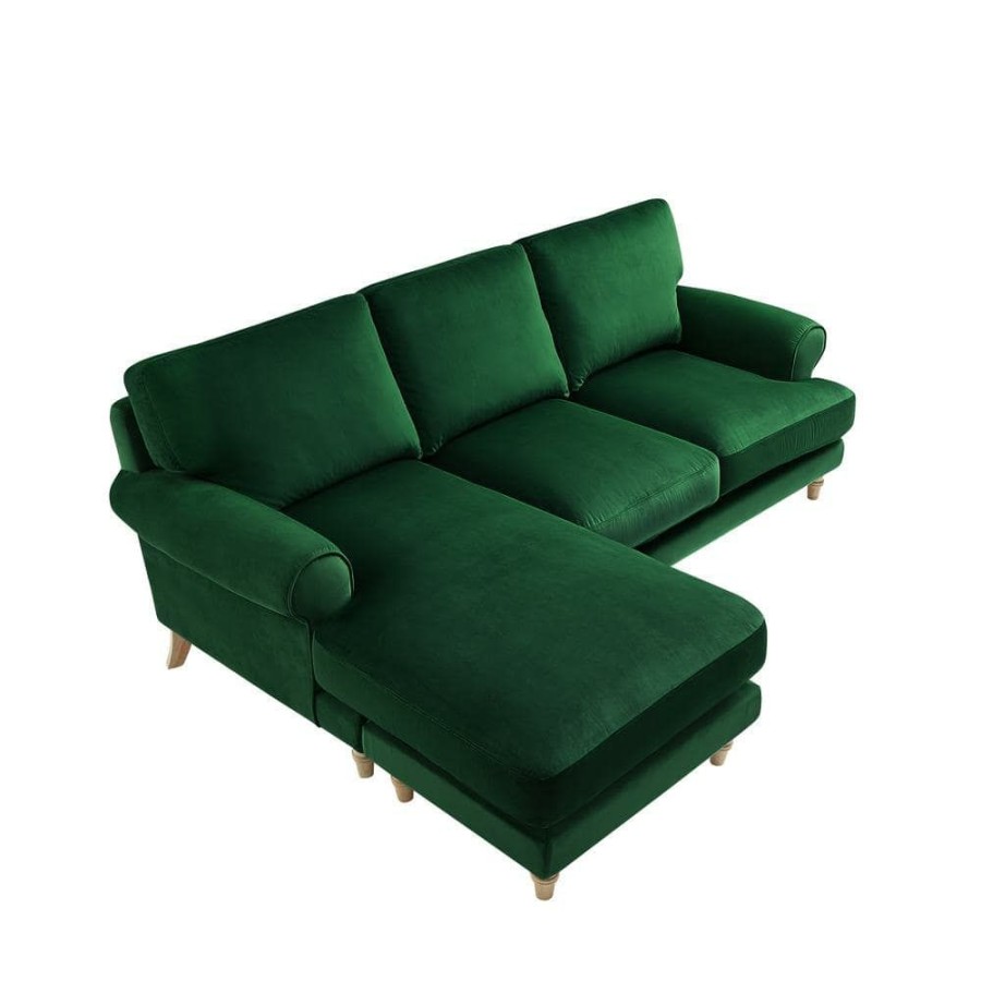 Best * Carli'S Collection 60 In. Wide Round Arms Velvet Upholstery Traditional Style L Shaped Reversible Sofa In Green By Shabby Chic