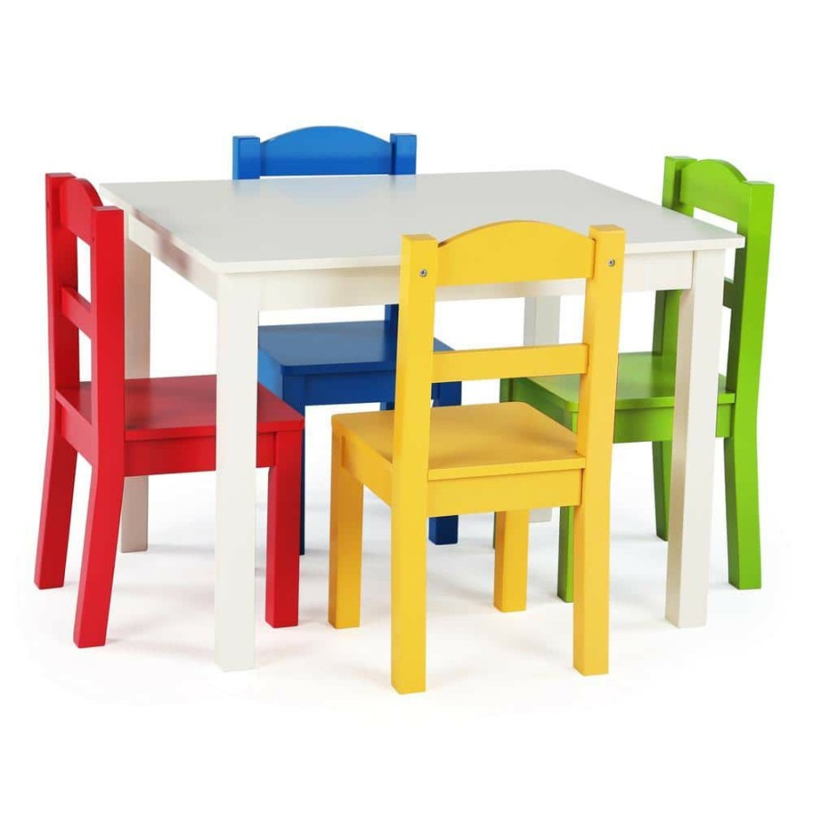 New * Summit 5-Piece White/Primary Kids Table And Chair Set By Humble Crew