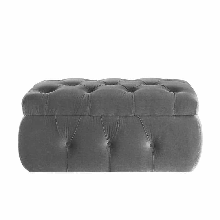 New * Jahlil Grey Ottoman Upholstered Velvet 36.4 L X 25 W X 17 H By Shabby Chic