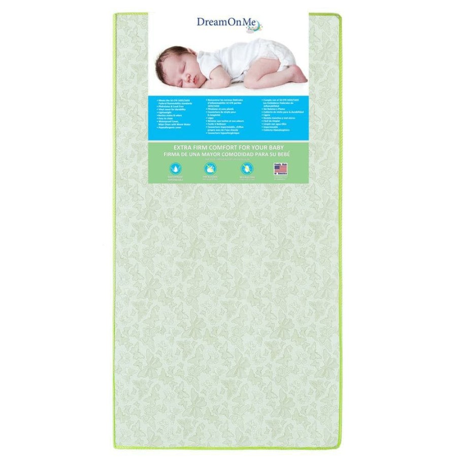 Clearance * Little Butterflies 6 Inch 2 In 1 Green Foam Core Crib And Toddler Bed Mattress By Dream On Me