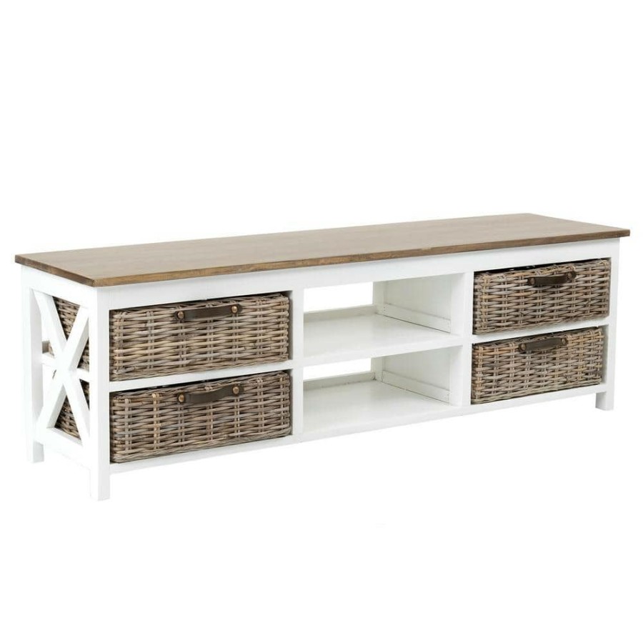 New * Lovell 32 In. White Rectangle Wood Console Table With Storage By East At Main