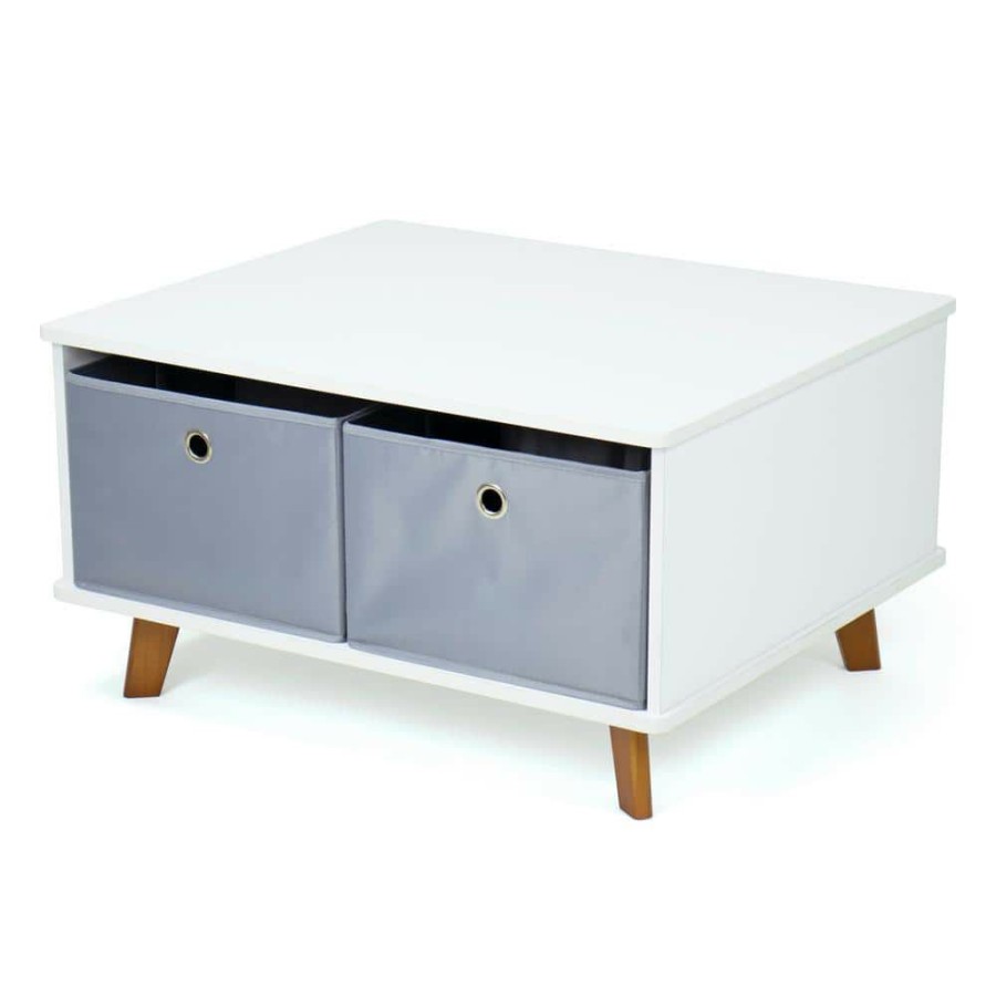 New * Morgan White And Grey Fabric Storage Bin Mid-Century Kids Activity Table By Humble Crew