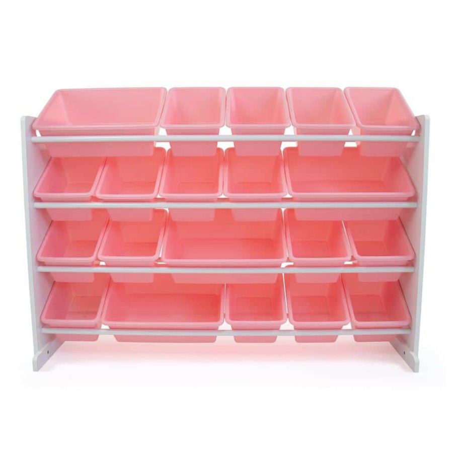 New * Charlotte White/Pink Extra Large Toy Storage Organizer With 20 Storage Bins By Humble Crew