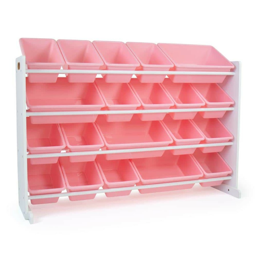 New * Charlotte White/Pink Extra Large Toy Storage Organizer With 20 Storage Bins By Humble Crew