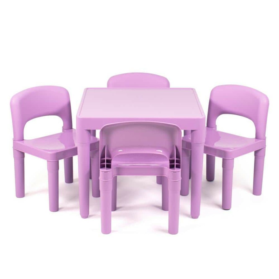 Wholesale * Quinn 5-Piece Purple Square Kids Lightweight Plastic Top Table And Chair Set By Humble Crew