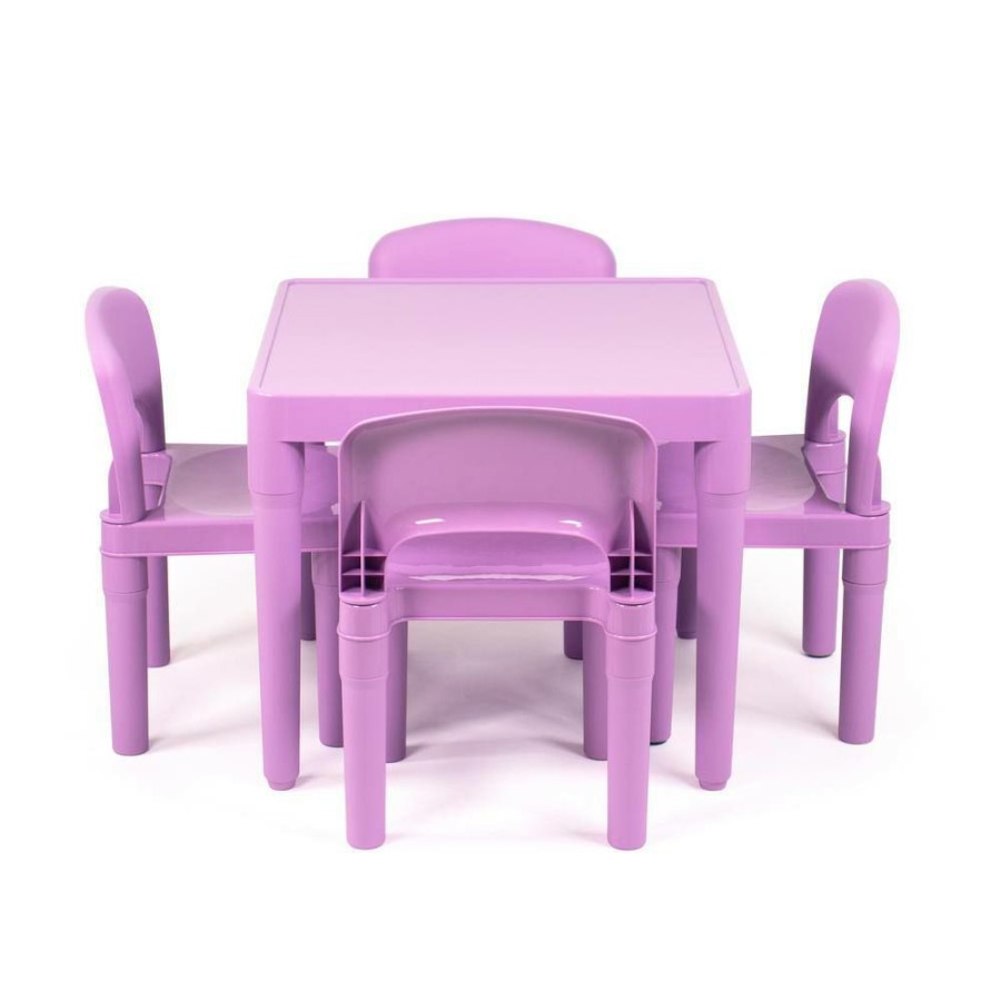 Wholesale * Quinn 5-Piece Purple Square Kids Lightweight Plastic Top Table And Chair Set By Humble Crew