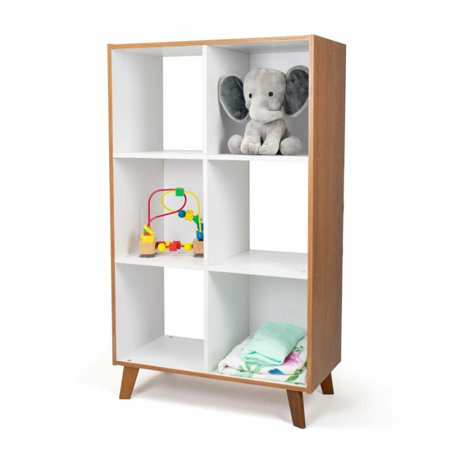 Hot * Wood/White Morgan 6 Cube Toy Storage Mid-Century Organizer By Humble Crew