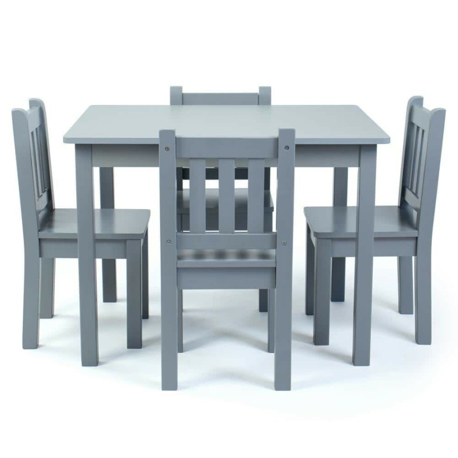 Hot * Camden 5-Piece Grey Rectangle Top Wood Toddler Table And Chair Set By Humble Crew