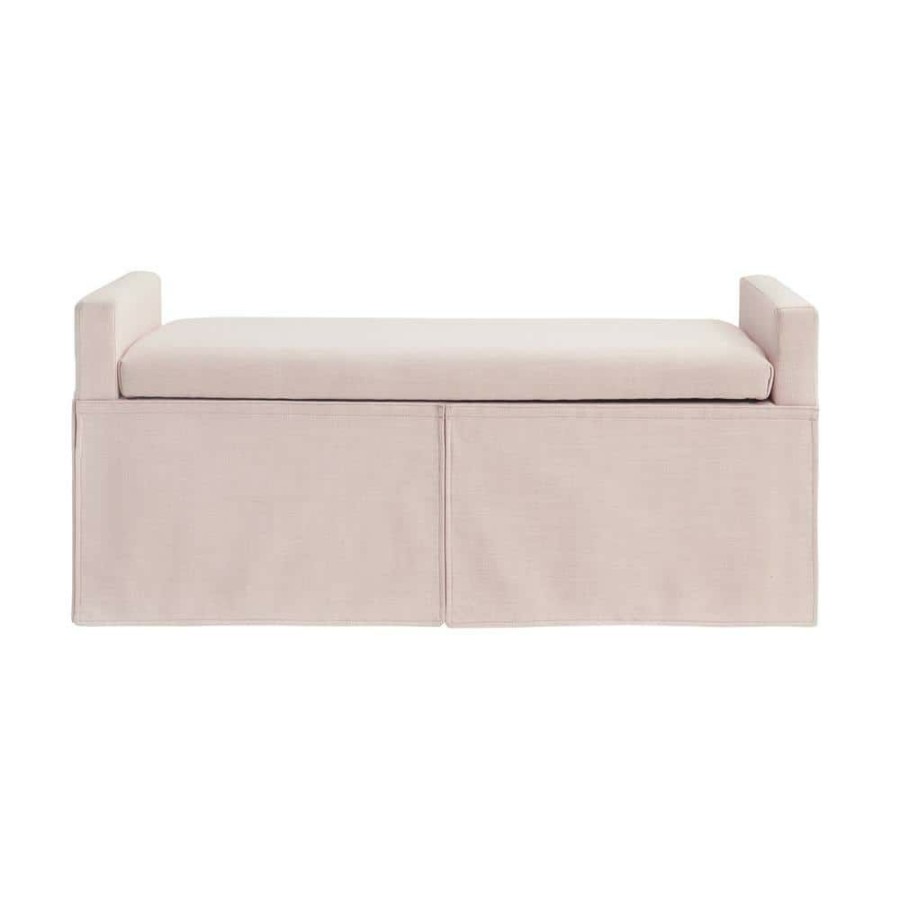 Hot * Cierra Light Pink Bench Upholstered Linen 50.2 L X 19.6 W X 22 H By Shabby Chic