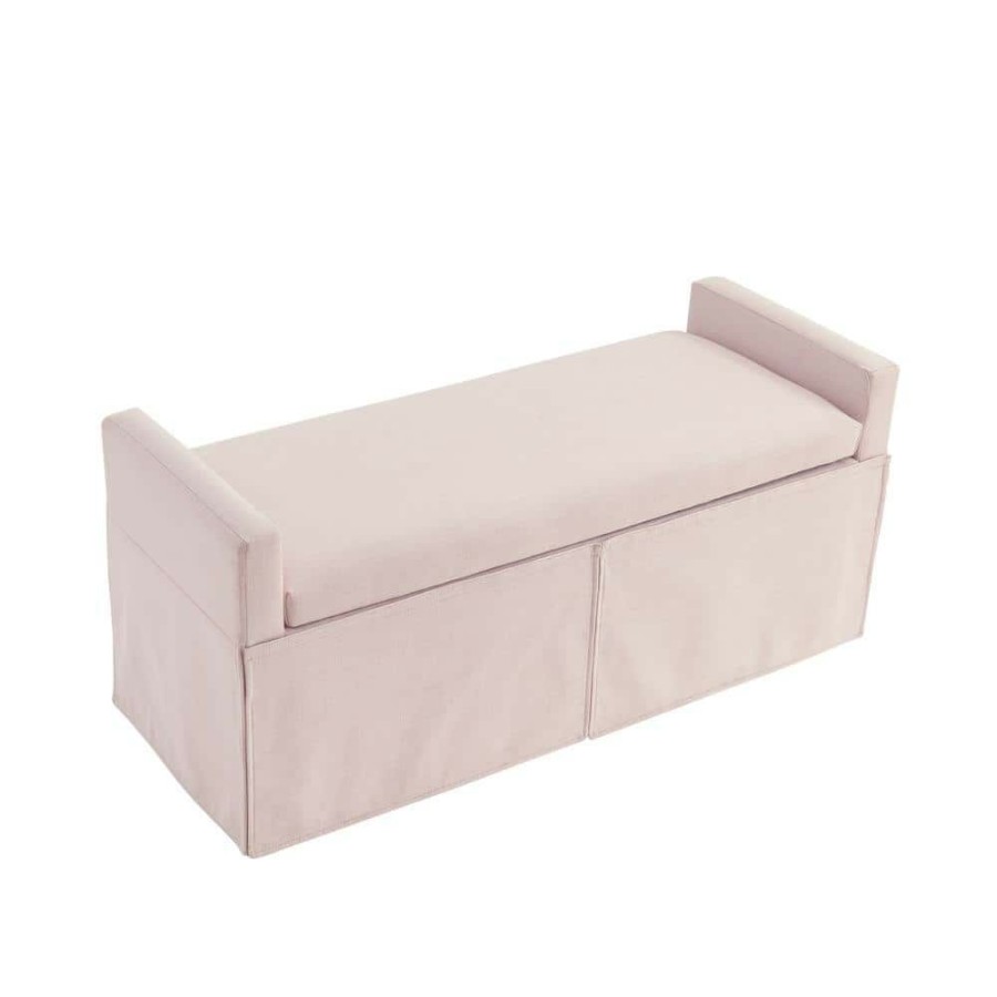 Hot * Cierra Light Pink Bench Upholstered Linen 50.2 L X 19.6 W X 22 H By Shabby Chic