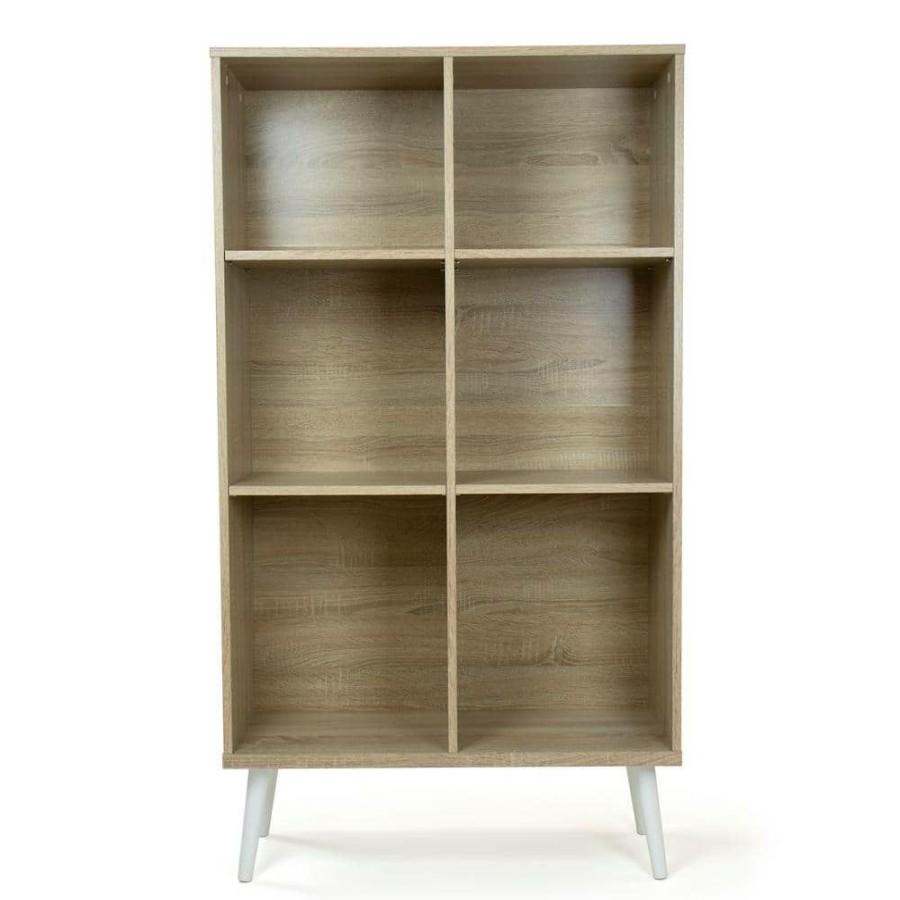 Hot * 55 In. H Stockholm Light Oak/White Composite Wood 6 -Shelf Accent Bookcase With Adjustable Storage Cubes By Humble Crew