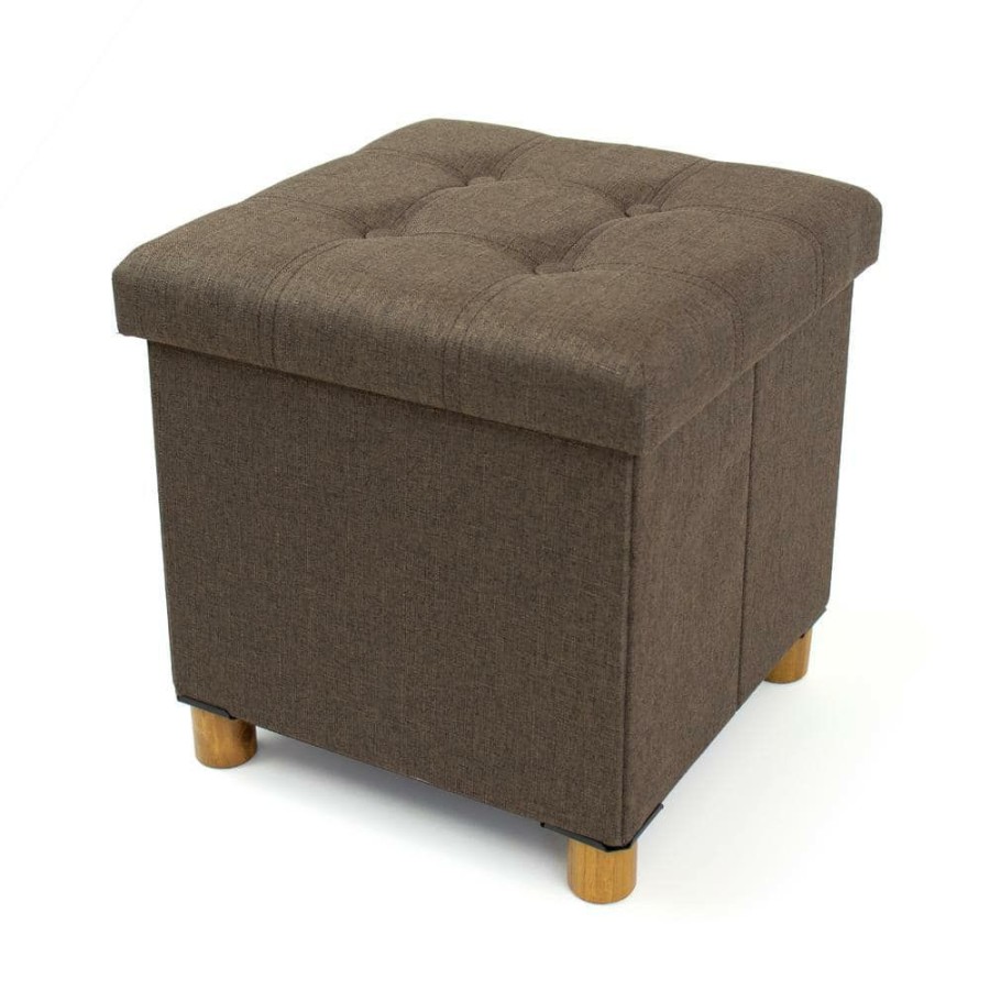 Hot * Brown Collapsible Cube Storage Ottoman Foot Stool With Tray By Humble Crew