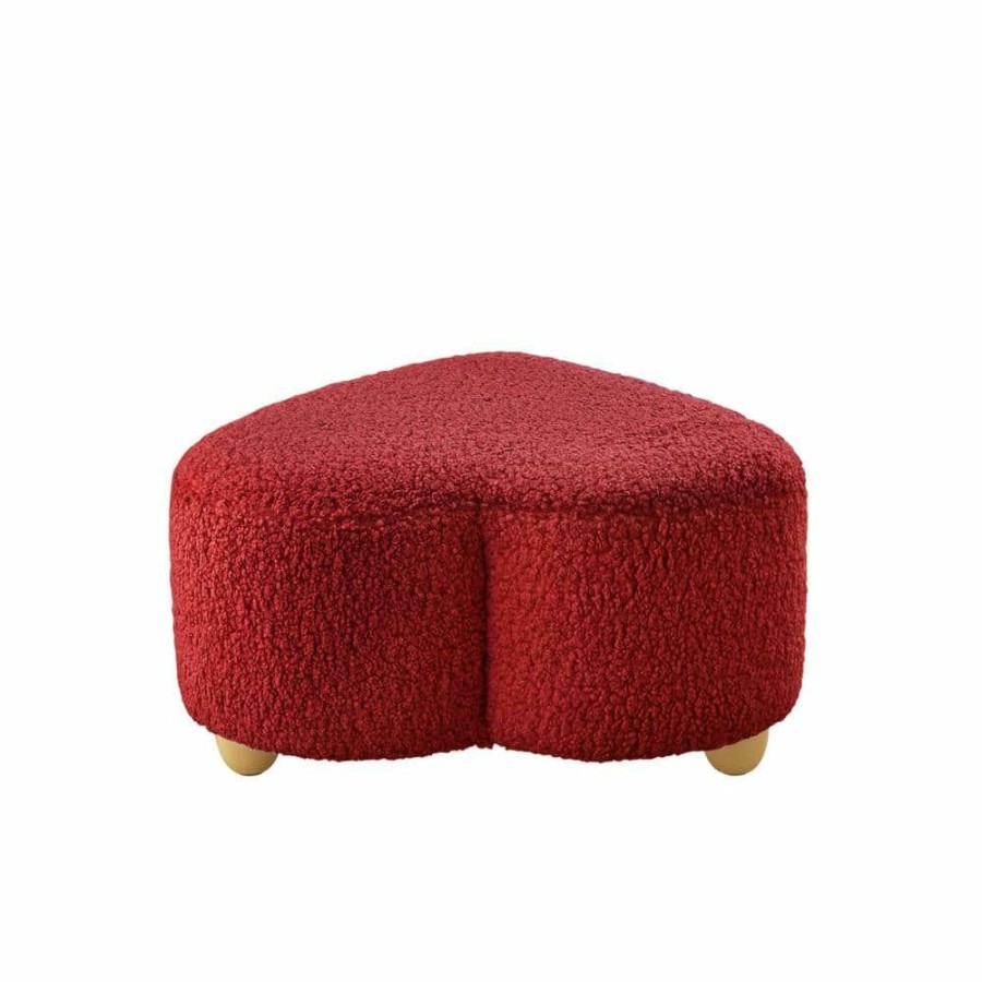 New * Yousif Red Ottoman Upholstered Sherpa 25.2 In. L X 25.2 In. W X 13.3 In. H By Shabby Chic