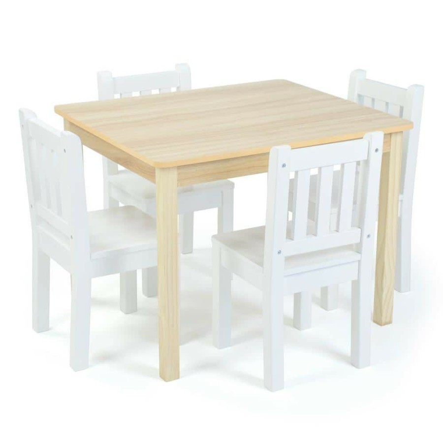 New * Journey 5-Piece Kids Natural / White Rectangle Top Wood Table And 4 Chair Set By Humble Crew