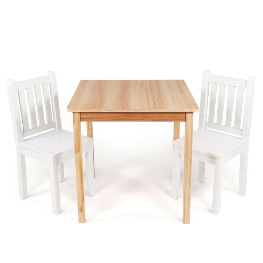 New * Journey Big Kids Wood Tabletop And 2-Chair Set, Natural Wood/White By Humble Crew