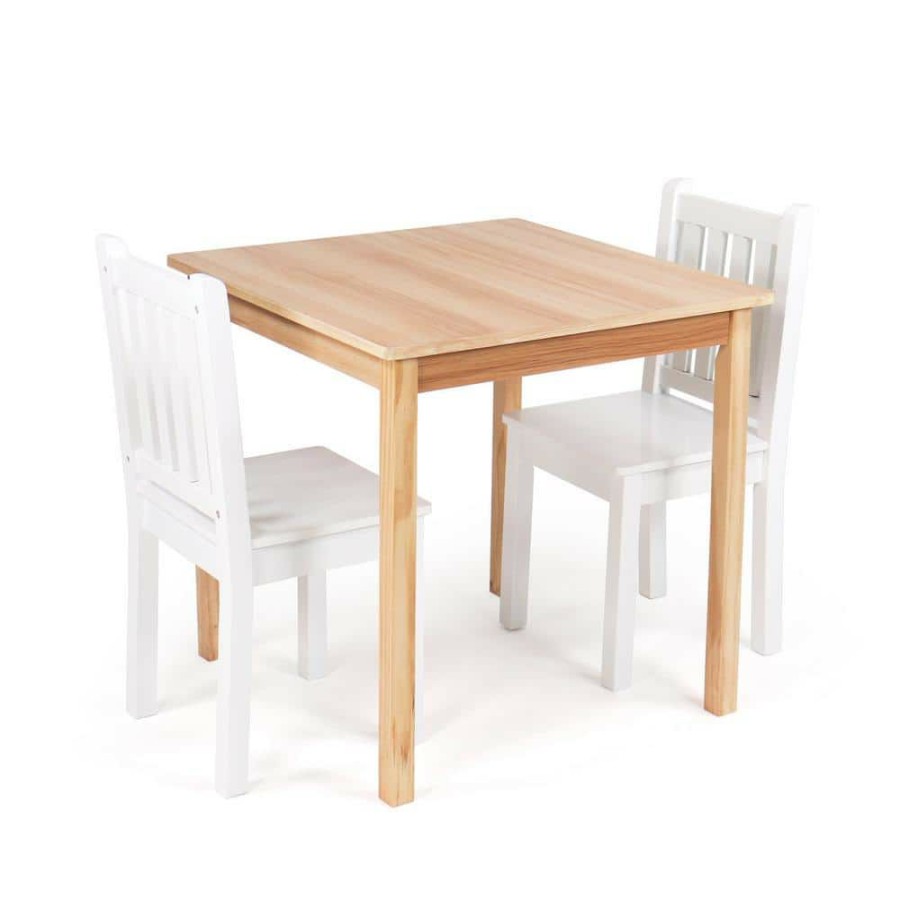 New * Journey Big Kids Wood Tabletop And 2-Chair Set, Natural Wood/White By Humble Crew