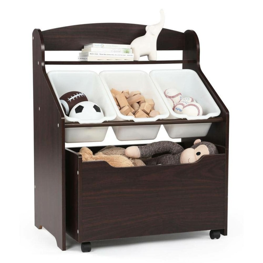 Online * Espresso Collection Espresso/White 3-Tier Storage Organizer With Rolling Toy Box By Humble Crew