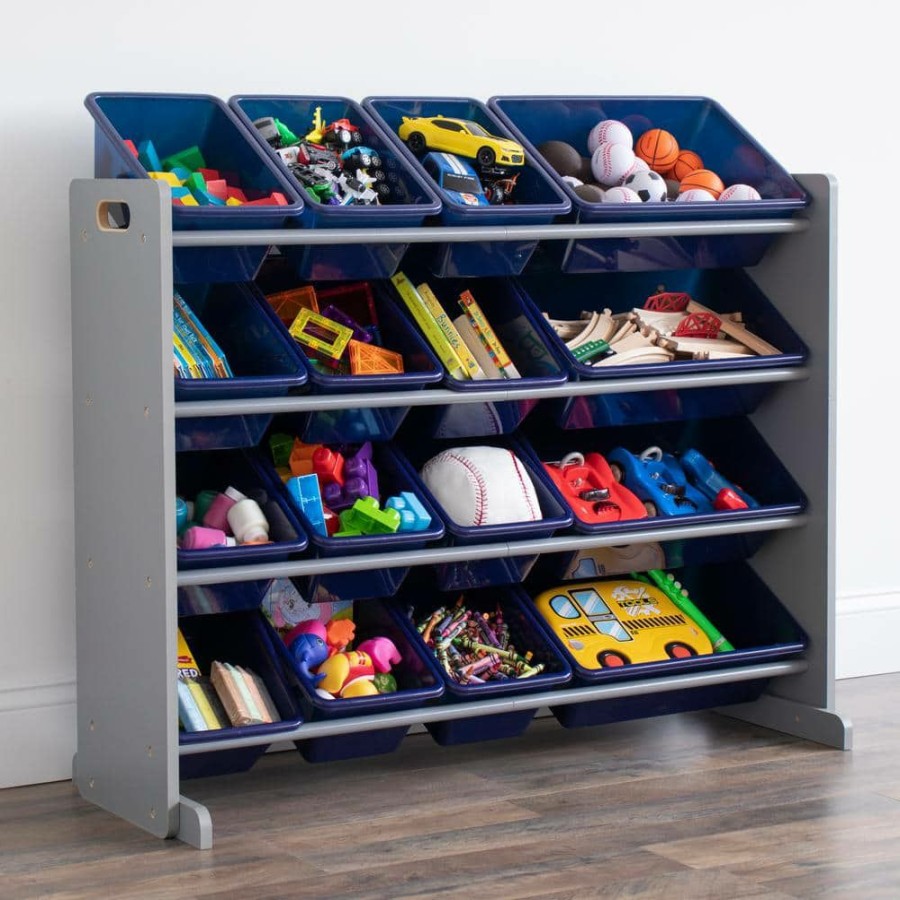 Clearance * Newport Navy 31 H Engineered Wood Super Sized Toy Storage Organizer With 16 Plastic Storage Bins By Humble Crew