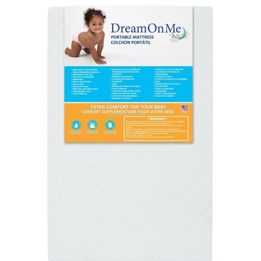 Clearance * 3 In. White Extra Firm Portable Crib Mattress By Dream On Me