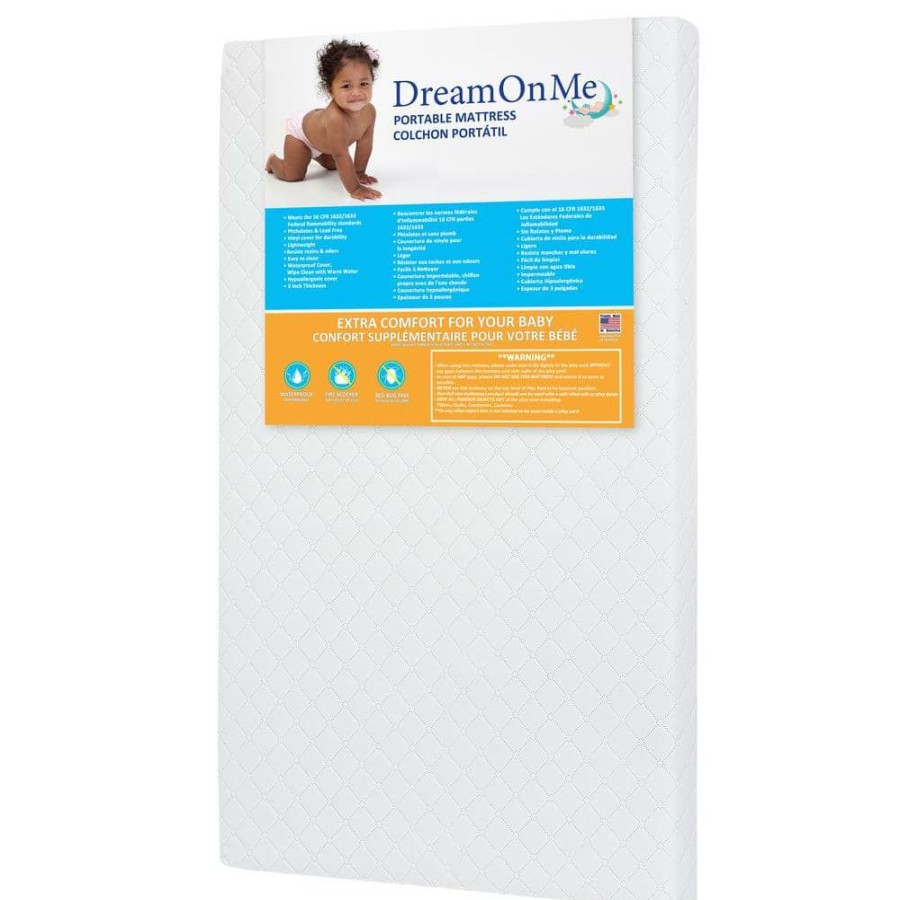 Clearance * 3 In. White Extra Firm Portable Crib Mattress By Dream On Me