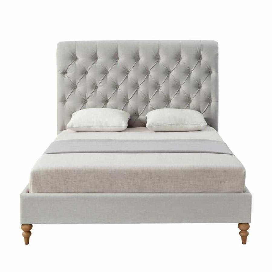 Hot * Blanchet Grey Linen Queen Bedframe With Tufted Headboard By Shabby Chic