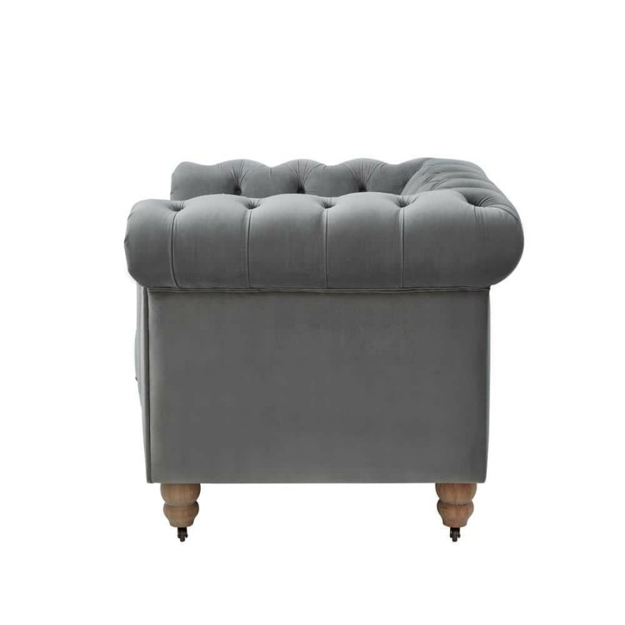 Clearance * Macey Dark Grey Club Chair Button Tufted Velvet 42 In. L X 33.5 In. W X 30.3 In. H By Shabby Chic