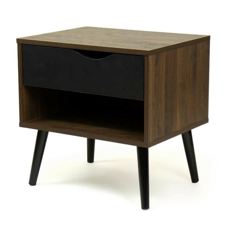 Wholesale * Seine Dark Wood/Black Nightstand With Shelf And Drawer Storage By Humble Crew