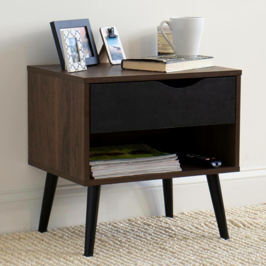 Wholesale * Seine Dark Wood/Black Nightstand With Shelf And Drawer Storage By Humble Crew