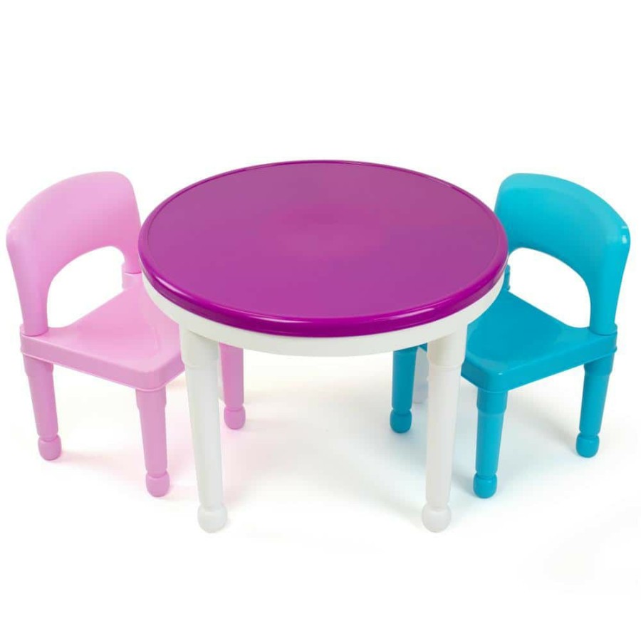 Clearance * Bright Colors 2-In-1 Plastic Building Block-Compatible Kids Activity Table And 2 Chairs Set By Humble Crew