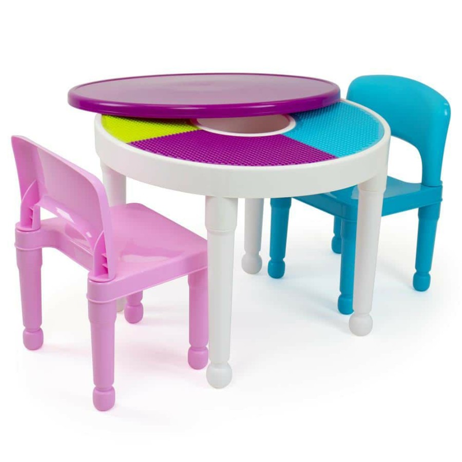 Clearance * Bright Colors 2-In-1 Plastic Building Block-Compatible Kids Activity Table And 2 Chairs Set By Humble Crew