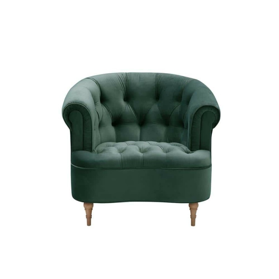 Online * Ismail Hunter Green Accent Chair Upholstered Button Tufted Velvet By Shabby Chic