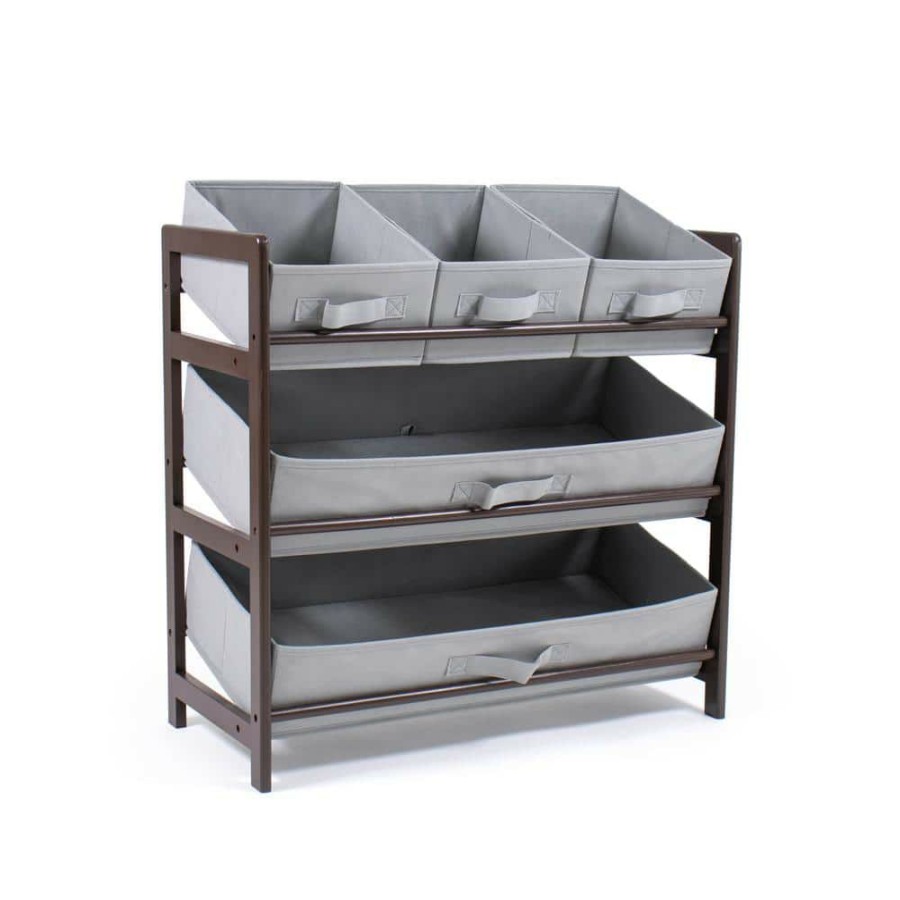 Wholesale * Oslo Dark Pine And Grey Compact Fabric Bin Organizer 3 Small Bins And 2 Large Bins By Humble Crew