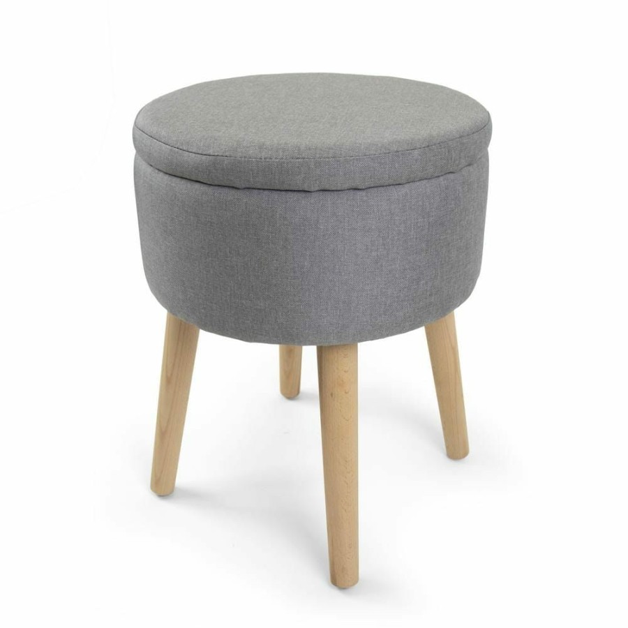 Wholesale * 14 In. Gray Round Storage Ottoman With Tray By Humble Crew