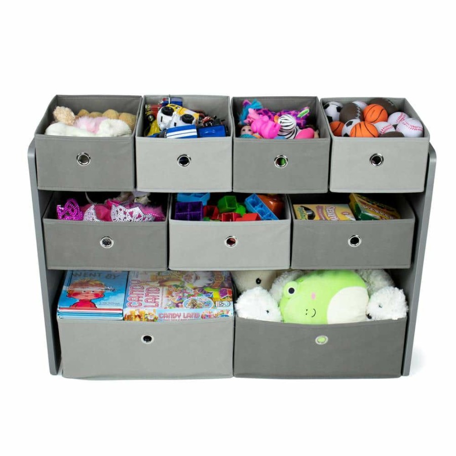 New * Camden Grey Fabric Multi-Bin Toy Organizer With 9-Storage Bins By Humble Crew