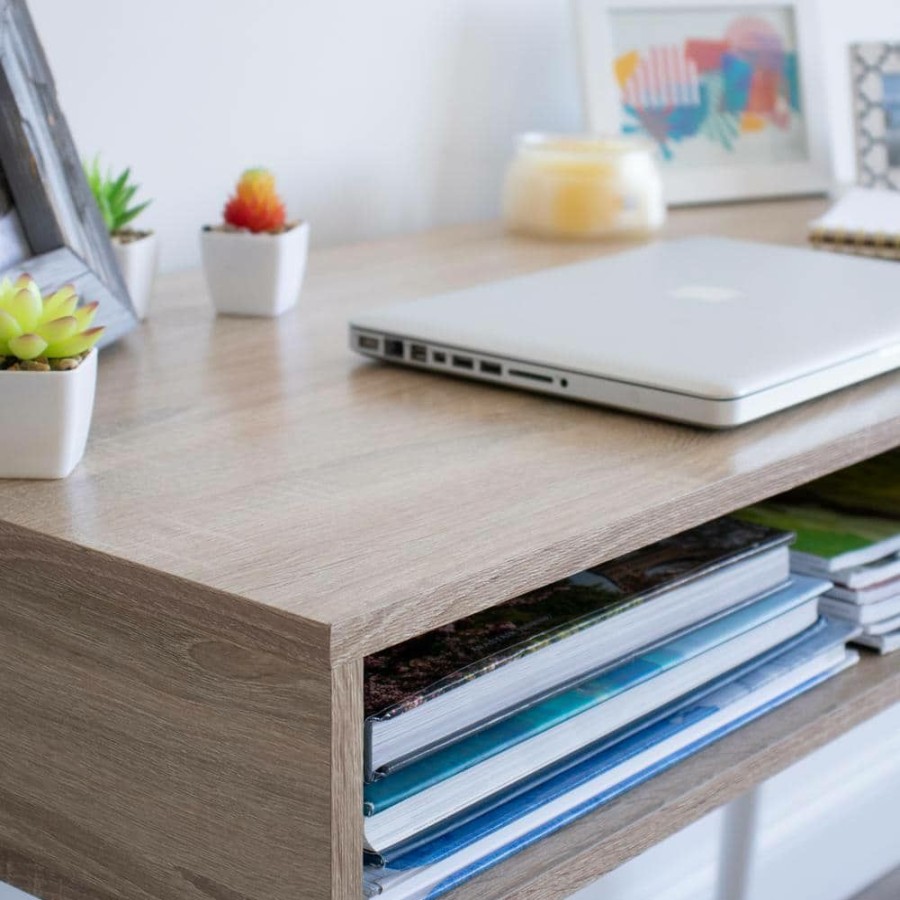 New * Stockholm Writing Desk With Shelf And Drawer Storage, Light Wood/White By Humble Crew