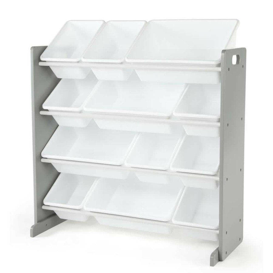 Best * Inspire Collection Grey/White Kids Wood Toy Storage Organizer With 12-Plastic Bins By Humble Crew