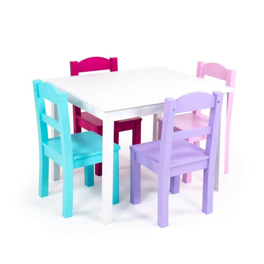 Best * Forever 5-Piece White/Pink/Purple Kids Table And Chair Set By Humble Crew