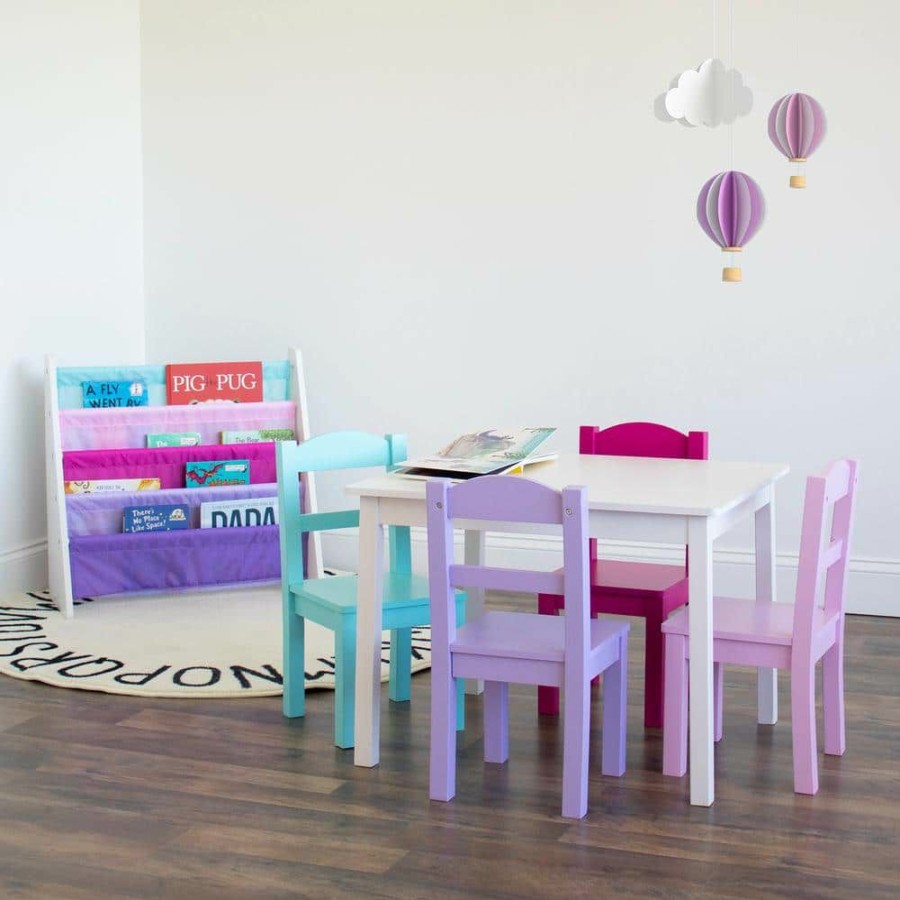 Best * Forever 5-Piece White/Pink/Purple Kids Table And Chair Set By Humble Crew